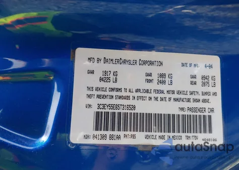 2005 Chrysler Pt Cruiser Touring из США, поврежденный, VIN 3C3EY55E65T316520